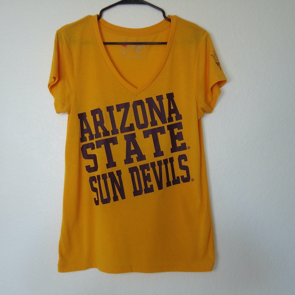 Arizona State University (ASU) Sundevils Womens V-neck Gold Shirt - Size L